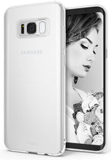 Galaxy S8 Plus Case | Slim - Translucent white slim case on a Galaxy S8 Plus showing the back camera and front screen.