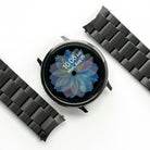 Galaxy Watch Active 2 44mm | Metal One Band - Smartwatch with floral watch face flanked by two black metal link bands.