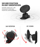 Magnetic Gear Car Mount - Black magnetic phone mount with a gear-shift pattern, showing 360-degree rotation and tilt.