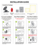 Magnetic Gear Car Mount - Installation guide showing included parts and step-by-step instructions for mounting and plates.