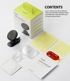 Magnetic Gear Car Mount - Car mount, packaging, metal plates, adhesive stickers, and installation guide on a white surface.