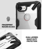 Google Pixel 3 XL Case | Fusion-X - Black rugged case with clear back, highlighting fingerprint sensor access and dual-layer protection.