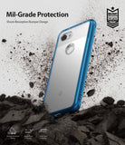 Google Pixel 3a XL Case | Fusion - Blue protective phone case hitting dirt, highlighting military-grade shock absorption.
