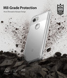 Google Pixel 3a XL Case | Fusion - Clear phone case standing on rocky ground amidst a dust explosion with military-grade rating.