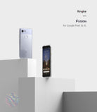 Google Pixel 3a XL Case | Fusion - Two Google Pixel 3a XL phones in clear cases displayed on white geometric blocks.