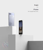 Google Pixel 3a XL Case | Fusion - Two Google Pixel 3a XL phones in clear cases displayed on white geometric blocks.