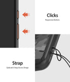 Google Pixel 3a XL Case | Fusion - Close-up of responsive phone buttons and a lanyard strap attached to the case corner.