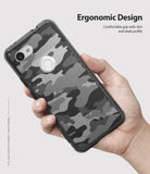 Google Pixel 3a XL Case | Fusion - Hand holding a phone with a black and white camo pattern case and ergonomic grip.