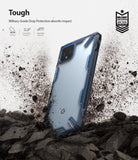 Google Pixel 4 XL Case | Fusion-X - Blue protective phone case hitting rocky ground with debris flying in the air.