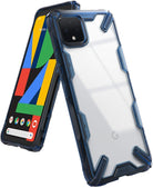 Google Pixel 4 Case | Fusion-X - Blue rugged protective case with clear back on a Google Pixel 4 smartphone.