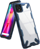 Google Pixel 4 XL Case | Fusion-X - Clear phone case with a rugged, blue shock-absorbent frame on a Pixel 4 XL.