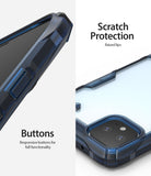 Google Pixel 4 Case | Fusion-X - Close-up of blue phone case showing textured side buttons and raised camera lens protection.