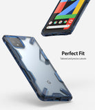 Google Pixel 4 XL Case | Fusion-X - Blue rugged transparent phone case shown from front and back angles.
