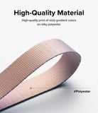 Hand Strap | Basic - Close-up of a silky, gradient-colored polyester strap with a label pointing to the material texture.