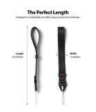 Hand Strap | Black / Neon Orange - Diagram showing a black wrist strap with 25cm length and 2cm width measurements.