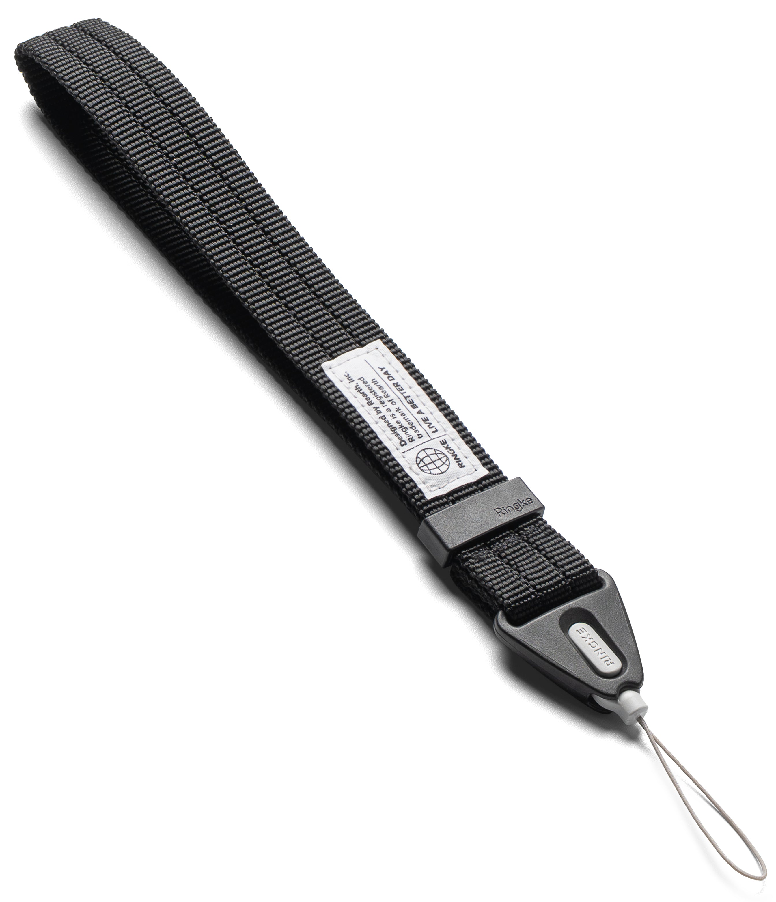 Hand Strap | Basic - A black nylon camera strap with a gray plastic quick-release buckle and a white loop tag, shown on a clean white background.