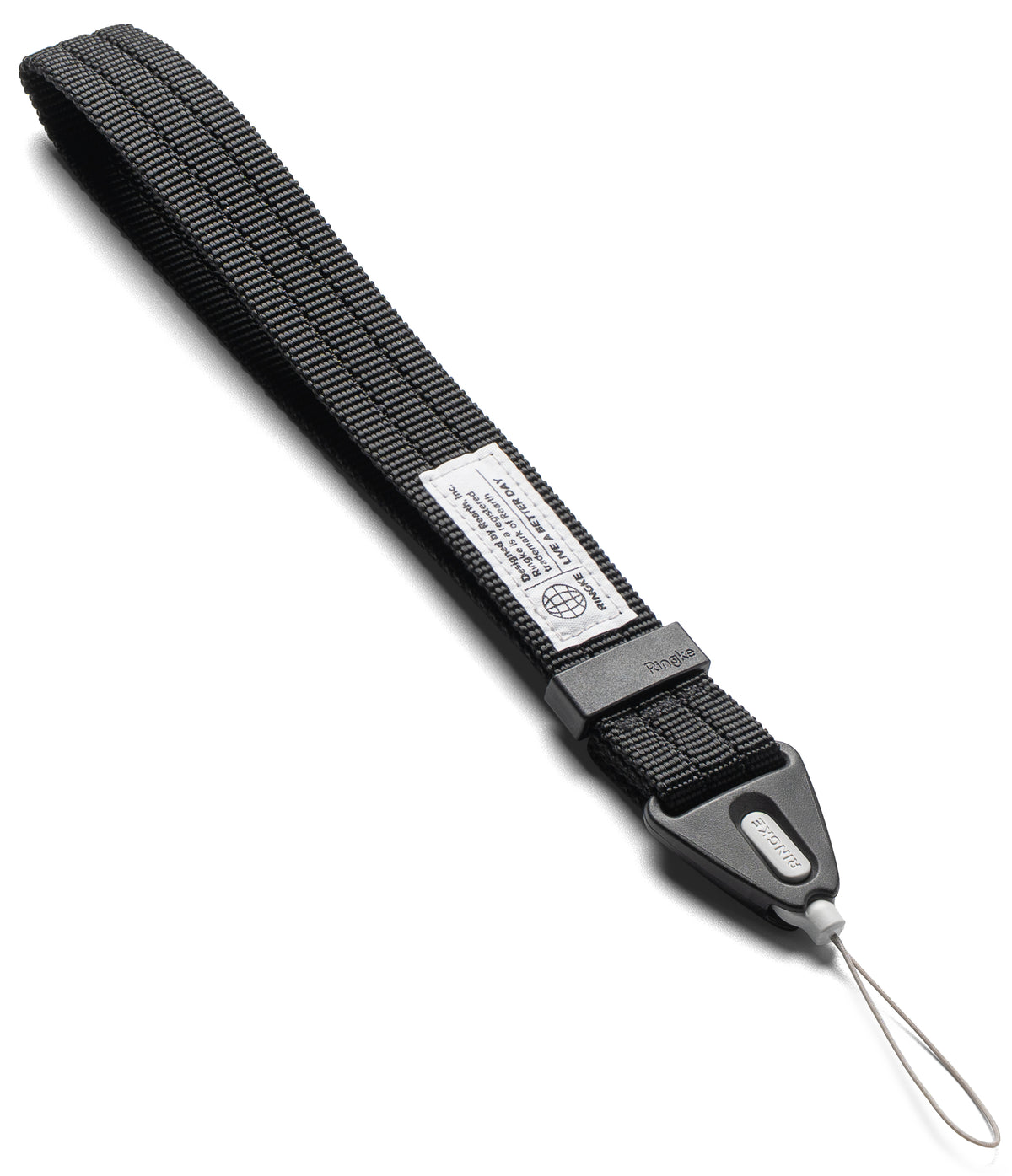 Hand Strap | Basic - A black nylon camera strap with a gray plastic quick-release buckle and a white loop tag, shown on a clean white background.