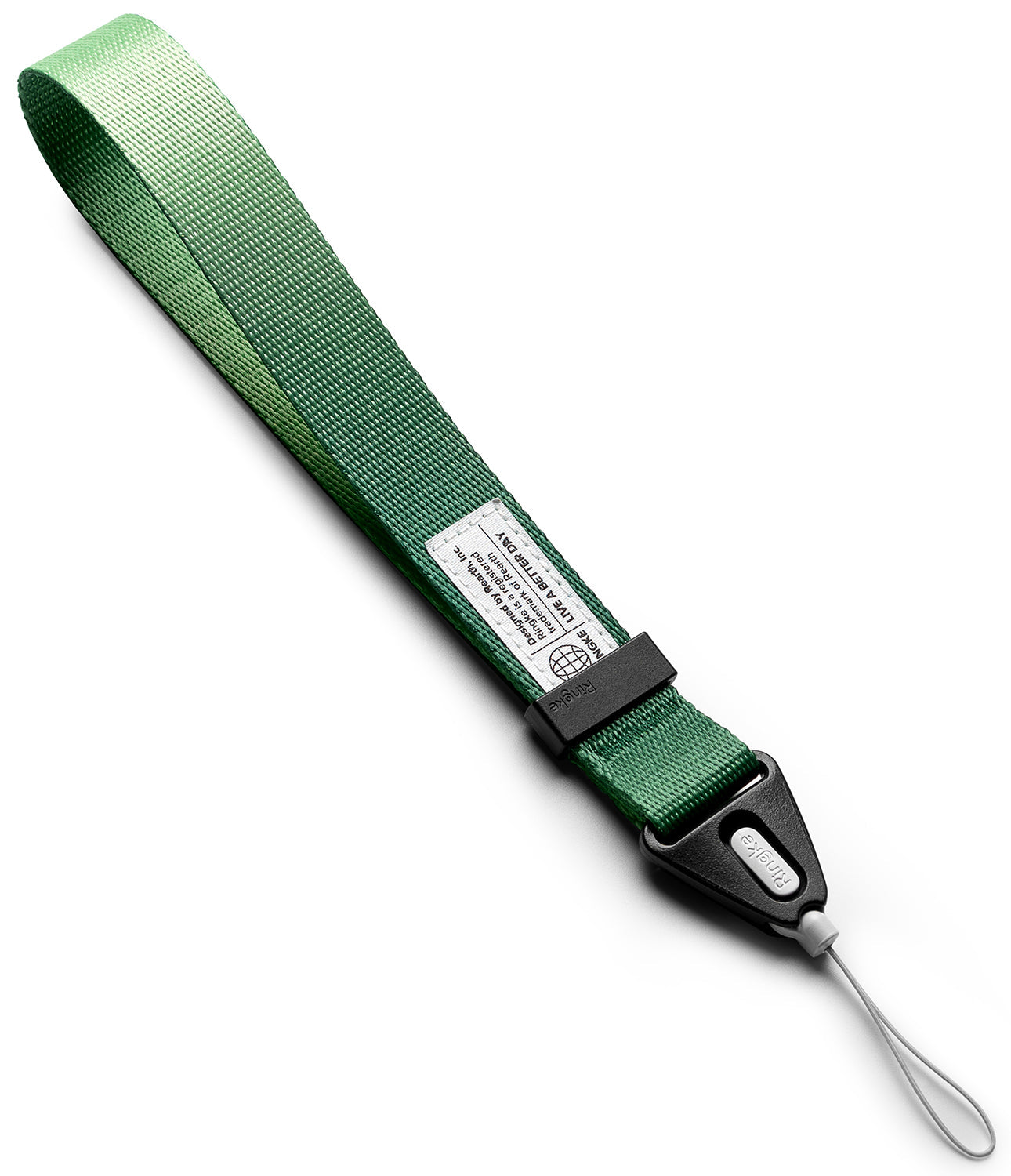 Hand Strap | Basic - Green woven fabric wrist strap with a black plastic connector and a white branded label.
