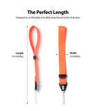 Hand Strap | Black / Neon Orange - Neon orange wrist strap with dimensions showing 25cm length and 2cm width.