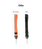 Hand Strap | Black / Neon Orange - Two fabric hand straps in neon orange and black with black plastic connectors and loops.