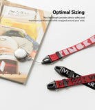 Hand Strap | Lettering - Red and black branded wrist straps with black plastic connectors on a white surface.