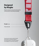 Hand Strap | Lettering - Red strap with a durable black polycarbonate buckle featuring the Ringke logo and text descriptions.