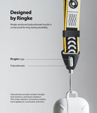 Hand Strap | Lettering - Yellow and black patterned strap with a durable polycarbonate buckle and Ringke branding.
