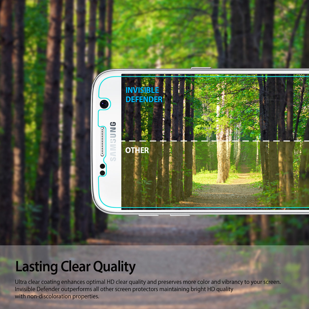 Galaxy S7 Screen Protector | Film (4P) - Comparison showing clear Invisible Defender film versus duller other film.