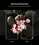 Galaxy S20 Camera Protector | Invisible Defender Glass - Galaxy S20 Camera Protector - Side-by-side comparison of a phone screen showing identical, clear floral imagery before and after.