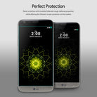 LG K7 / Tribute 5 Screen Protector | Invisible Defender - LG K7 / Tribute 5 Screen Protector - Two LG smartphones side-by-side displaying a glowing yellow geometric pattern.