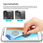 Moto G4 Screen Protector | Film - Comparison of hydrophobic screen protectors with a hand cleaning a smartphone screen.