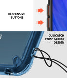 LG V40 ThinQ Case | Fusion - Aqua Blue - Close-up of responsive phone buttons and a QuikCatch lanyard strap hole.