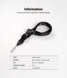 Design Lanyard Strap - Black nylon lanyard with white lettering, featuring a quick-release buckle and loop attachment.