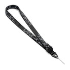 Design Lanyard Strap - Black fabric lanyard with white repeating Ringke logo, featuring a quick-release buckle and thin loop.