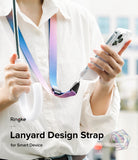 Design Lanyard Strap - Person wearing a colorful gradient lanyard attached to a smartphone while holding an umbrella.