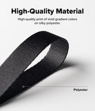 Design Lanyard Strap - Close-up of a black, woven polyester lanyard strap with a label pointing to the material.
