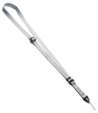 Design Lanyard Strap - Light blue and white striped adjustable lanyard with black plastic hardware and a thin attachment loop.
