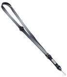 Design Lanyard Strap - A dark grey adjustable nylon lanyard with a black buckle, branded tag, and a thin loop attachment.