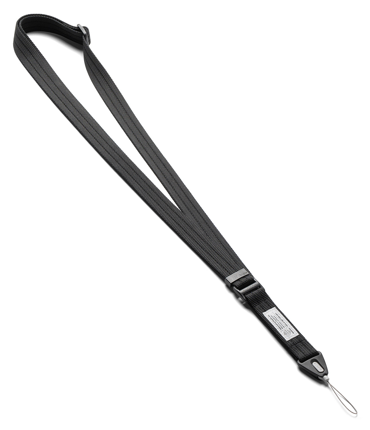 Design Lanyard Strap - A black multi-strap lanyard with a quick-release plastic buckle and a silver metal loop at the end, shown on a plain white background.
