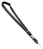 Design Lanyard Strap - A black multi-strap lanyard with a quick-release plastic buckle and a silver metal loop at the end, shown on a plain white background.