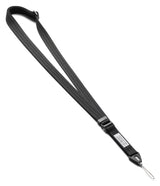 Design Lanyard Strap - A black multi-strap lanyard with a quick-release plastic buckle and a silver metal loop at the end, shown on a plain white background.