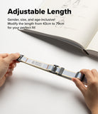 Design Lanyard Strap - Hands adjusting the length of a light blue and yellow patterned lanyard strap with black buckles.