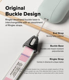 Design Lanyard Strap - Diagram showing a Ringke buckle base connecting a nylon end strap to a patterned fabric lanyard.