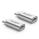 Micro USB to Type C Adapter - Two silver Ringke USB-C male to Micro-USB female adapters on a white background.