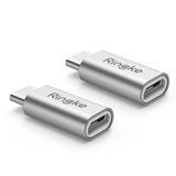 Micro USB to Type C Adapter - Two silver Ringke USB-C male to Micro-USB female adapters on a white background.