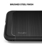 iPhone XS Case | Onyx - Black phone case with a brushed steel texture and diagonal ribbed corner detailing.