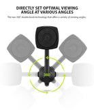 Power Clip Wing Car Mount - Black car mount with a 360-degree rotating arm shown in multiple positions with green arrows.