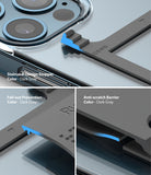 Card Holder | Slot [3 Cards] - Close-up of dark gray card holder features including staircase stopper, fall-out prevention, and barrier.