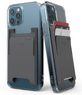 Card Holder | Slot [3 Cards] - Two clear phone cases with gray adhesive card slots, one empty and one holding three cards.