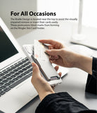 Card Holder | Slot [3 Cards] - Hands inserting a credit card into a gray phone card holder featuring tactile braille dots.